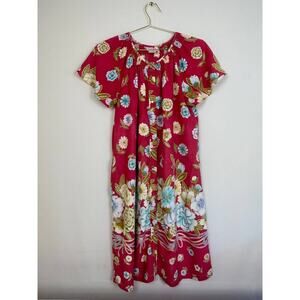 SMART TIME Vintage House‎ Dress Women's Red Floral Short Sleeve Midi Medium